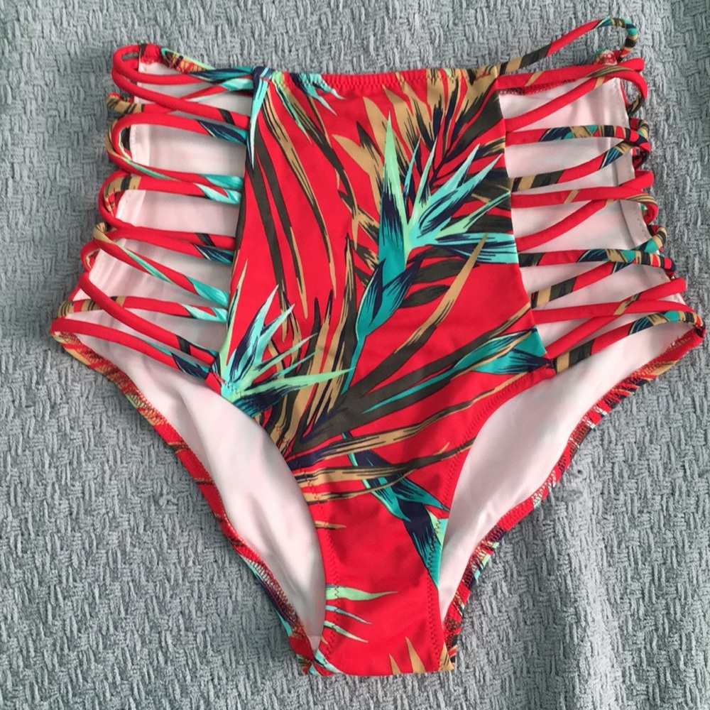 VS PINK Red Floral Bikini Bottoms